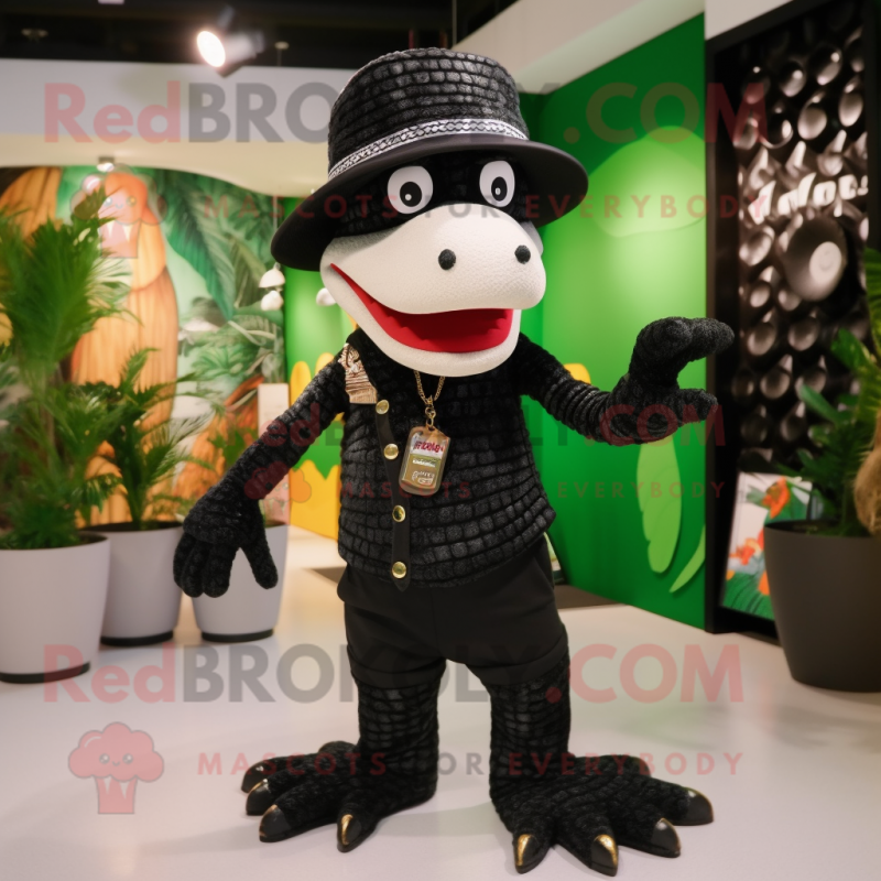 Black Crocodile mascot costume character dressed with a Bikini and Berets