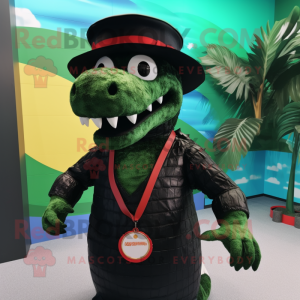 Black Crocodile mascot costume character dressed with a Bikini and Berets