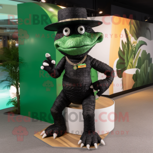 Black Crocodile mascot costume character dressed with a Bikini and Berets