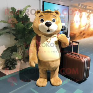 Gold Beaver mascot costume character dressed with a Sweater and Briefcases