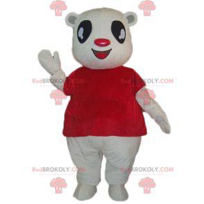 Mascote do ursinho de pelúcia branco com uma camiseta vermelha
