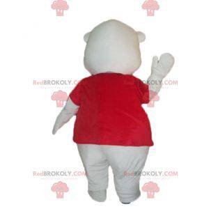 Mascota del oso de peluche blanco con una camiseta roja -