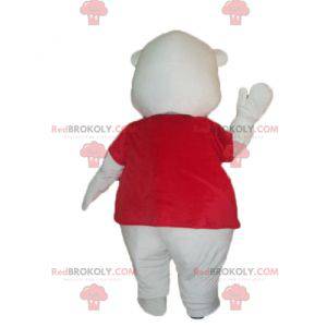 Maskot bílý medvídek s červeným tričkem - Redbrokoly.com