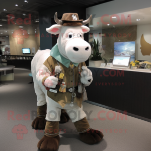 Gray Cow mascot costume character dressed with a Corduroy Pants and Bracelet watches