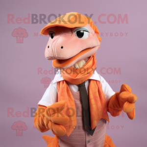 Peach Deinonychus mascot costume character dressed with a Waistcoat and Scarf clips