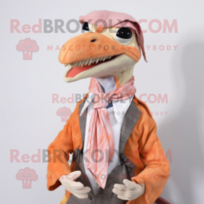 Peach Deinonychus mascot costume character dressed with a Waistcoat and Scarf clips