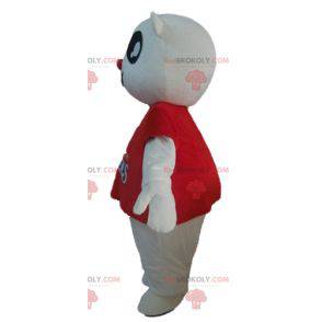 Mascota del oso de peluche blanco con una camiseta roja -
