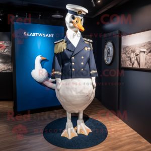 Navy Swan mascot costume character dressed with a Playsuit and Cufflinks