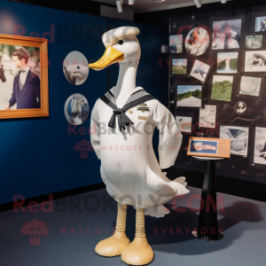 Navy Swan mascot costume character dressed with a Playsuit and Cufflinks
