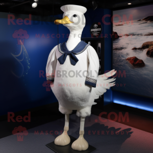 Navy Swan mascot costume character dressed with a Playsuit and Cufflinks