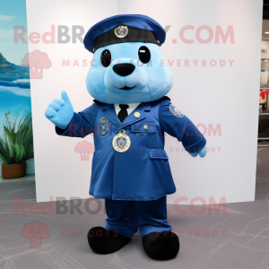 Sky Blue Navy Seal mascot costume character dressed with a Dress and Shoe clips