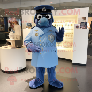 Sky Blue Navy Seal mascot costume character dressed with a Dress and Shoe clips