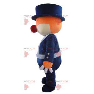 Mascote urso laranja e branco em uniforme azul - Redbrokoly.com