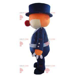 Oranje en witte beer mascotte in blauw uniform - Redbrokoly.com