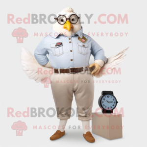Beige Pigeon mascot costume character dressed with a Mom Jeans and Digital watches