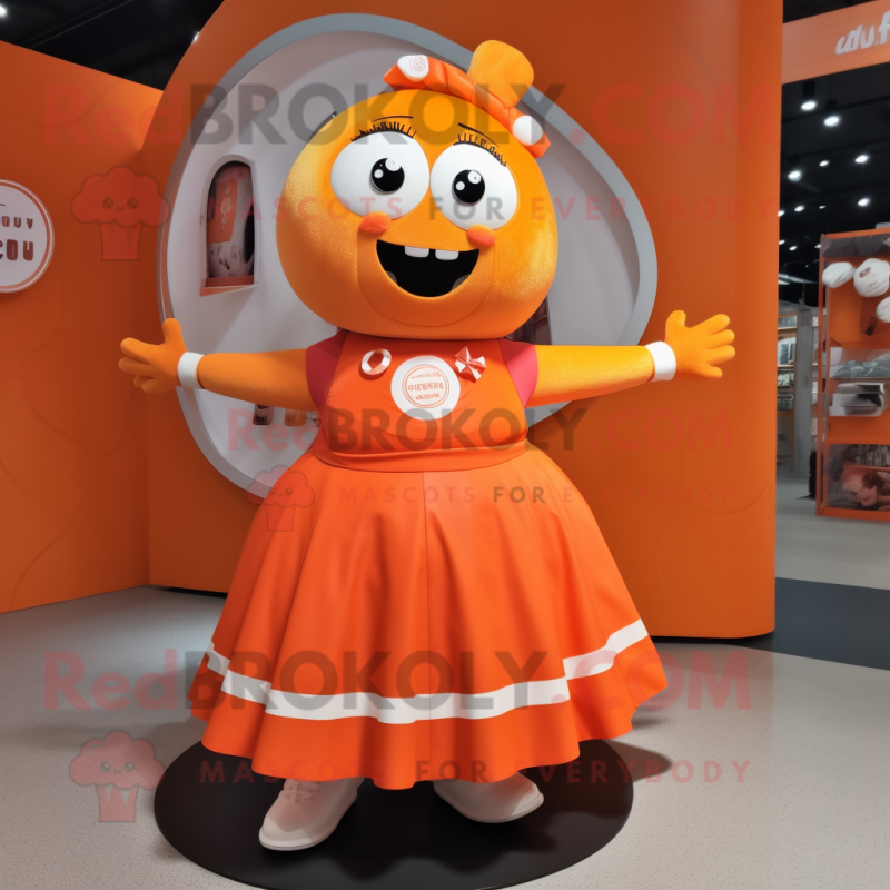Orange Alliance mascot costume character dressed with a Circle Skirt and Briefcases Orange Alliance mascot costume character dressed with a Circle Skirt and Briefcases