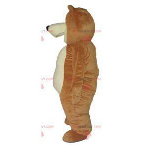 Mascote grande urso marrom e amarelo muito sorridente -