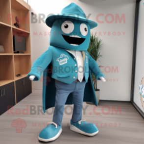 Teal Tacos mascot costume character dressed with a Blazer and Shoe clips