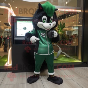 Forest Green Skunk mascot costume character dressed with a Bootcut Jeans and Digital watches