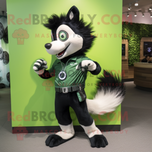 Forest Green Skunk mascot costume character dressed with a Bootcut Jeans and Digital watches