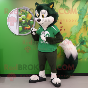 Forest Green Skunk mascot costume character dressed with a Bootcut Jeans and Digital watches