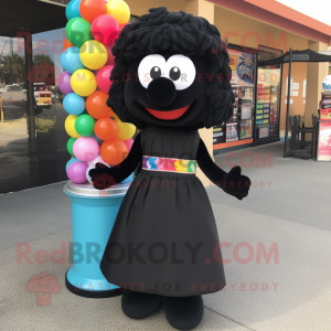 Black Gumball Machine mascot costume character dressed with a Maxi Dress and Tote bags