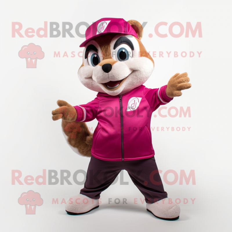 Magenta Chipmunk mascot costume character dressed with a Capri Pants and Caps