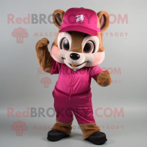 Magenta Chipmunk mascot costume character dressed with a Capri Pants and Caps