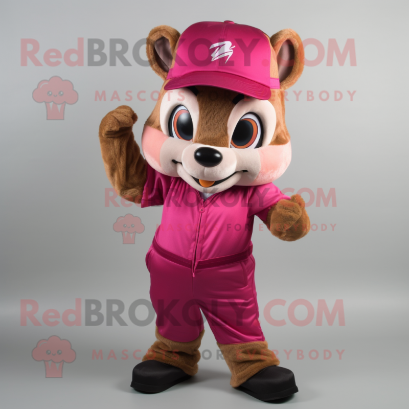 Magenta Chipmunk mascot costume character dressed with a Capri Pants and Caps Magenta Chipmunk mascot costume character dressed with a Capri Pants and Caps