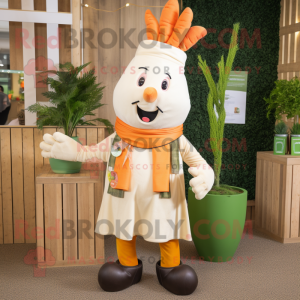 Cream Carrot mascot costume character dressed with a Dungarees and Scarf clips