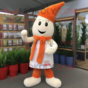 Cream Carrot mascot costume character dressed with a Dungarees and Scarf clips