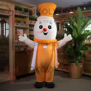 Cream Carrot mascot costume character dressed with a Dungarees and Scarf clips