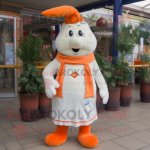 Cream Carrot mascot costume character dressed with a Dungarees and Scarf clips