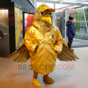 Gold Blackbird mascot costume character dressed with a Windbreaker and Wraps