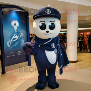 Navy Pendant mascot costume character dressed with a Graphic Tee and Scarves