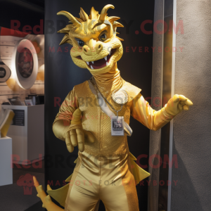 Gold Dragon maskot kostume...