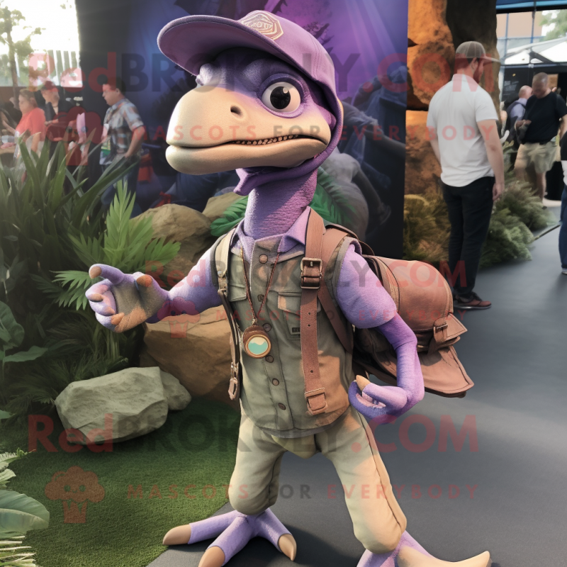Lavender Dimorphodon mascot costume character dressed with a Cargo Pants and Necklaces