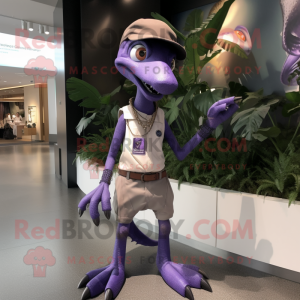 Lavender Dimorphodon mascot costume character dressed with a Cargo Pants and Necklaces