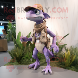 Lavender Dimorphodon mascot costume character dressed with a Cargo Pants and Necklaces