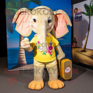 Gold Elephant mascot costume character dressed with a Board Shorts and Briefcases