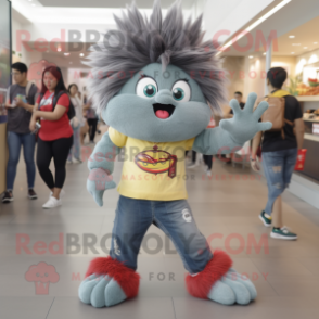 Gray Pho mascot costume character dressed with a Flare Jeans and Anklets