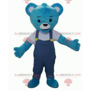 Blaues Teddybär-Maskottchen mit Overall - Redbrokoly.com