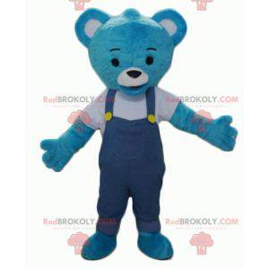 Blue teddy bear mascot with overalls - Redbrokoly.com