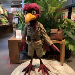 Maroon Archeopteryx mascot costume character dressed with a Cargo Pants and Lapel pins