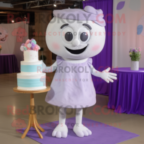 Lavender Wedding Cake mascot costume character dressed with a Mom Jeans and Foot pads