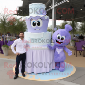 Lavender Wedding Cake mascot costume character dressed with a Mom Jeans and Foot pads