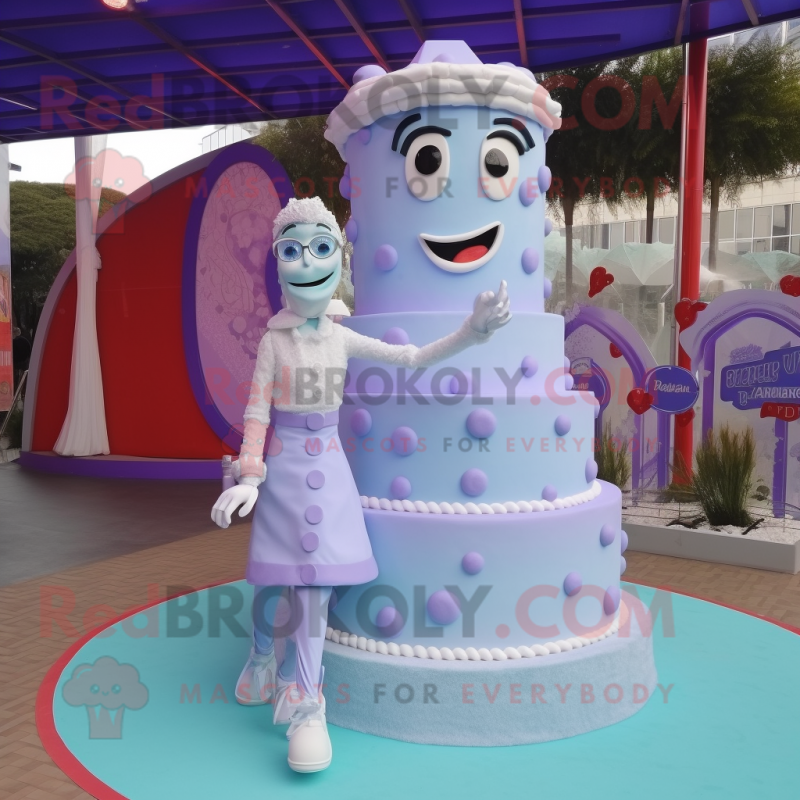 Lavender Wedding Cake mascot costume character dressed with a Mom Jeans and Foot pads