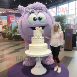 Lavender Wedding Cake mascot costume character dressed with a Mom Jeans and Foot pads