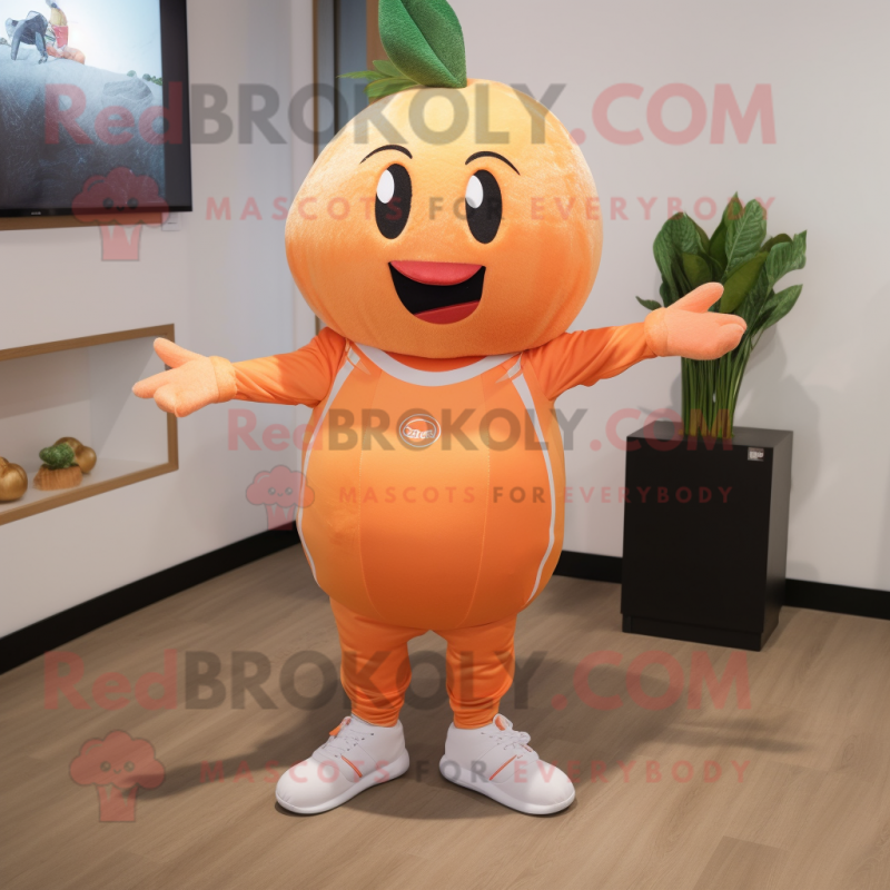 Peach Alliance mascot costume character dressed with a V-Neck Tee and Anklets Peach Alliance mascot costume character dressed with a V-Neck Tee and Anklets