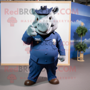 Marinblå noshörning maskot...